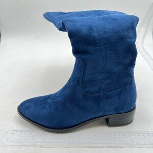 Navy Women Almond Toe Knee High Boots with Partial Zipper Warm Dressy Long Boot